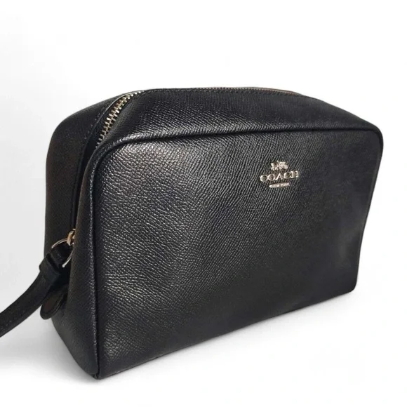 Coach Boxy Cosmetic Case/Large Wristlet Black with Silver Hardware - Picture 2 of 8